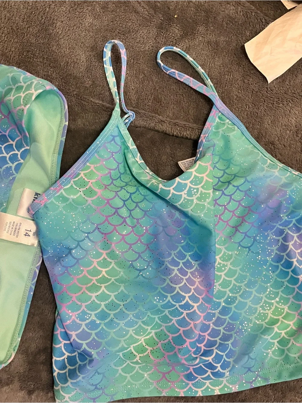 Girls Mermaid Scale Glitter Bikini Set - Turquoise, Aqua & Purple